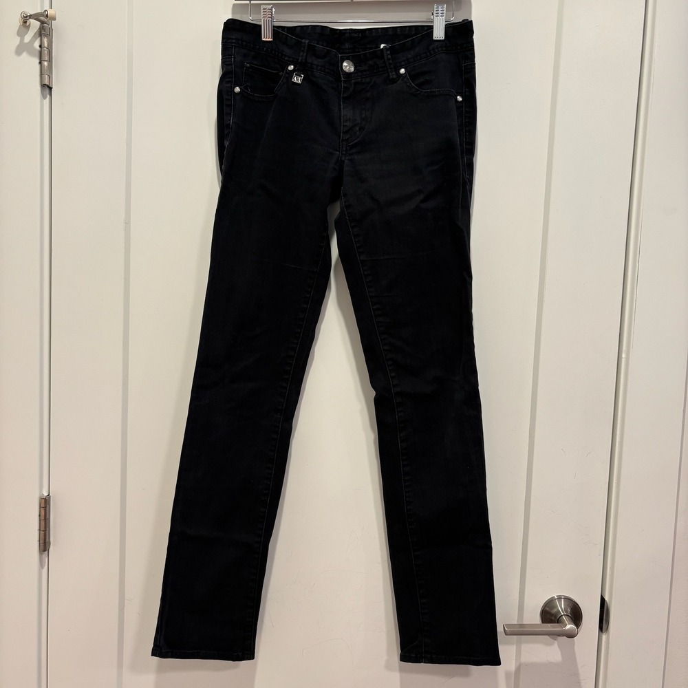 Armani Exchange Womens Black Straight‎ Leg Denim Jeans Size 6 AX Logo Pants
